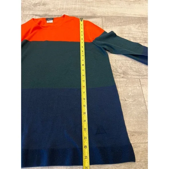 AKRIS Color Block Knit Sweater Orange Green Navy Cashmere Mulberry Silk Size 14